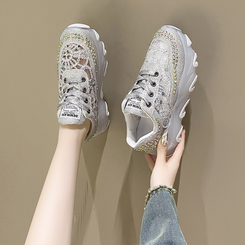 Ženske tenisice s platformom Jesen 2023. Ležerne sportske tenisice sa šljokicama na vezivanje Ženske cipele za trčanje Ženske prozračne cipele Zapatos Mujer