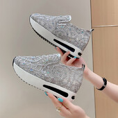 Cipele Ženske cipele na platformu sa šljokicama Prozračne mreže Ženske zlatno srebrne tenisice s platformom Ženske cipele na platformu za povećanje visine Ležerne cipele