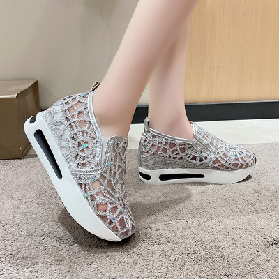 Cipele Ženske cipele na platformu sa šljokicama Prozračne mreže Ženske zlatno srebrne tenisice s platformom Ženske cipele na platformu za povećanje visine Ležerne cipele