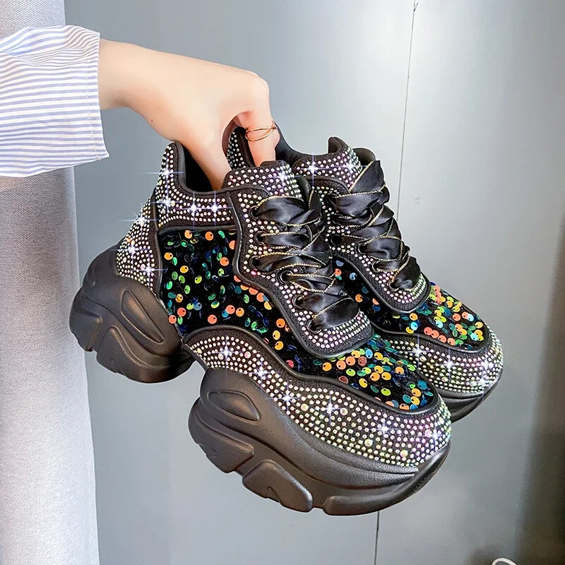 Luksuzne dizajnerske cipele za žene Tenisice s platformom Ženske cipele sa šljokicama i dijamantima za sportove na otvorenom, hodanje Bona Krossovki Ženskie