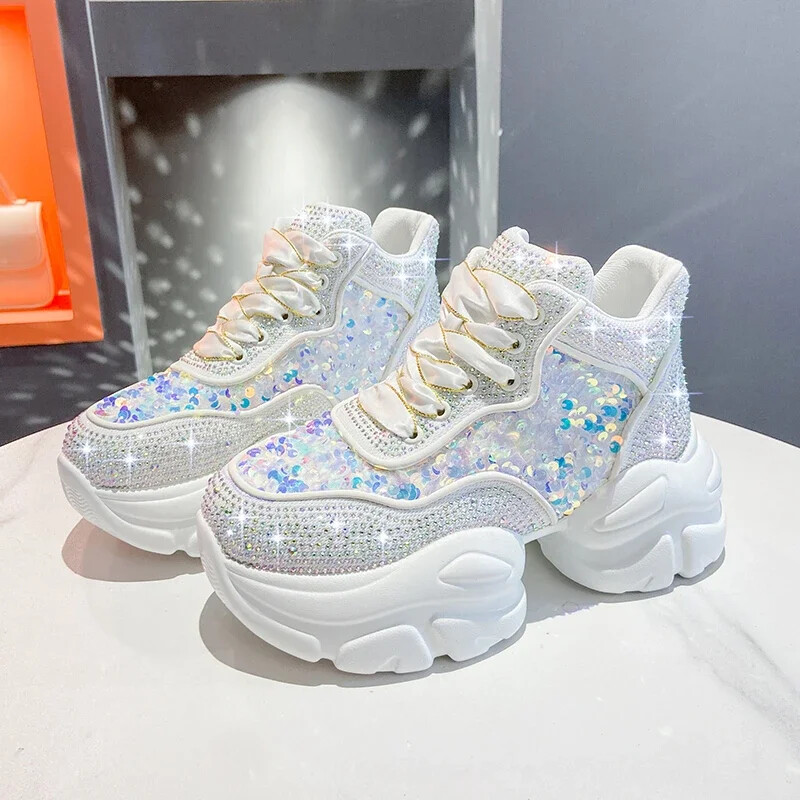 Luksuzne dizajnerske cipele za žene Tenisice s platformom Ženske cipele sa šljokicama i dijamantima za sportove na otvorenom, hodanje Bona Krossovki Ženskie