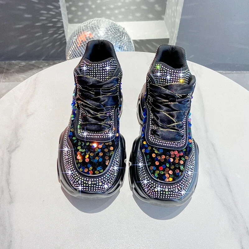 Luksuzne dizajnerske cipele za žene Tenisice s platformom Ženske cipele sa šljokicama i dijamantima za sportove na otvorenom, hodanje Bona Krossovki Ženskie