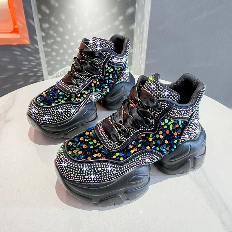 Luksuzne dizajnerske cipele za žene Tenisice s platformom Ženske cipele sa šljokicama i dijamantima za sportove na otvorenom, hodanje Bona Krossovki Ženskie