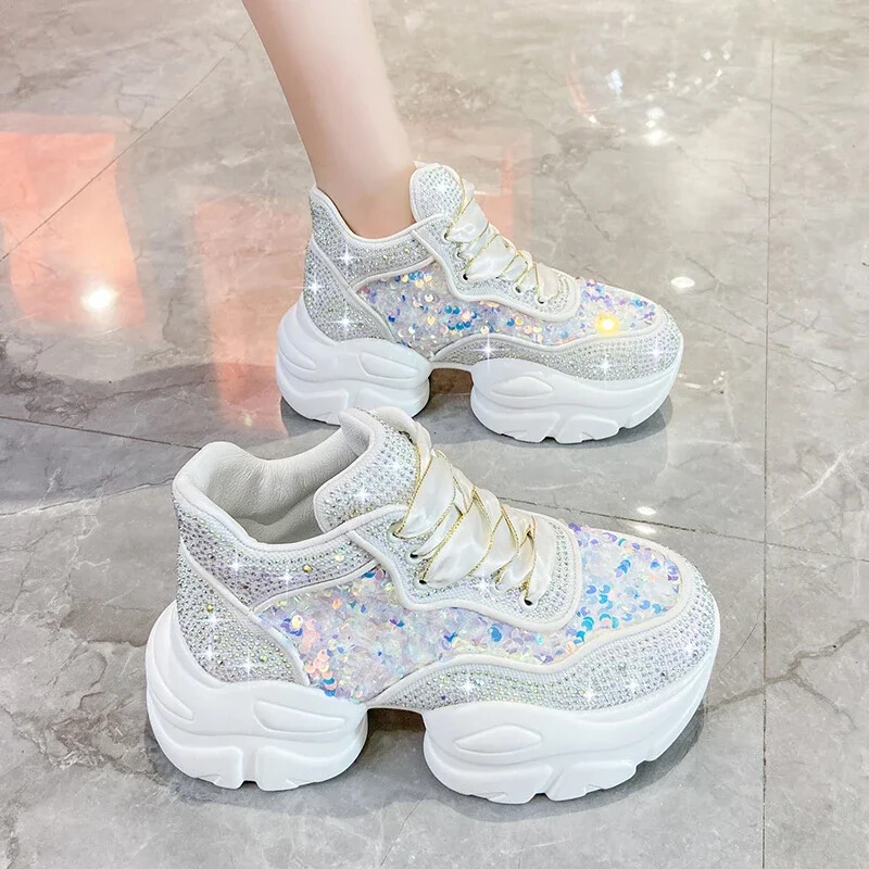 Luksuzne dizajnerske cipele za žene Tenisice s platformom Ženske cipele sa šljokicama i dijamantima za sportove na otvorenom, hodanje Bona Krossovki Ženskie