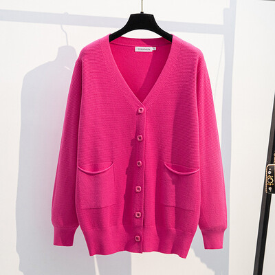 170Kg Žensko poprsje veće veličine 160 Proljeće Jesen Opušteni džemper s V-izrezom Pleteni kaput Crna ruža 5XL 6XL 7XL 8XL 9XL 10XL