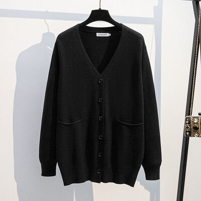 170Kg Žensko poprsje veće veličine 160 Proljeće Jesen Opušteni džemper s V-izrezom Pleteni kaput Crna ruža 5XL 6XL 7XL 8XL 9XL 10XL