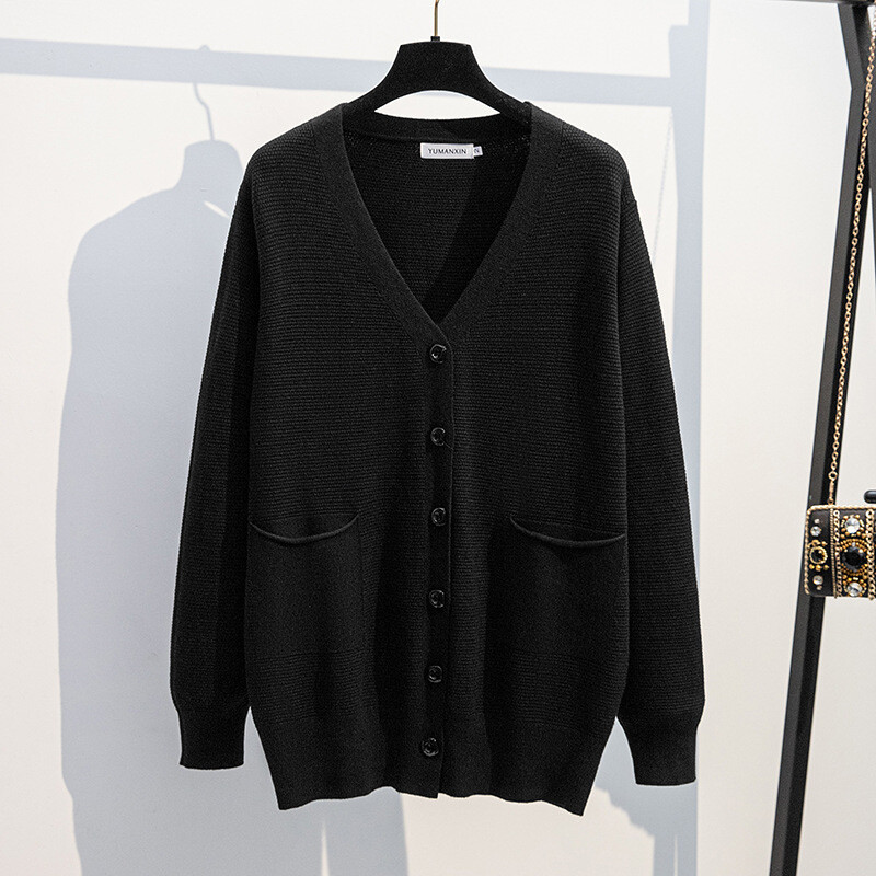 170Kg Žensko poprsje veće veličine 160 Proljeće Jesen Opušteni džemper s V-izrezom Pleteni kaput Crna ruža 5XL 6XL 7XL 8XL 9XL 10XL