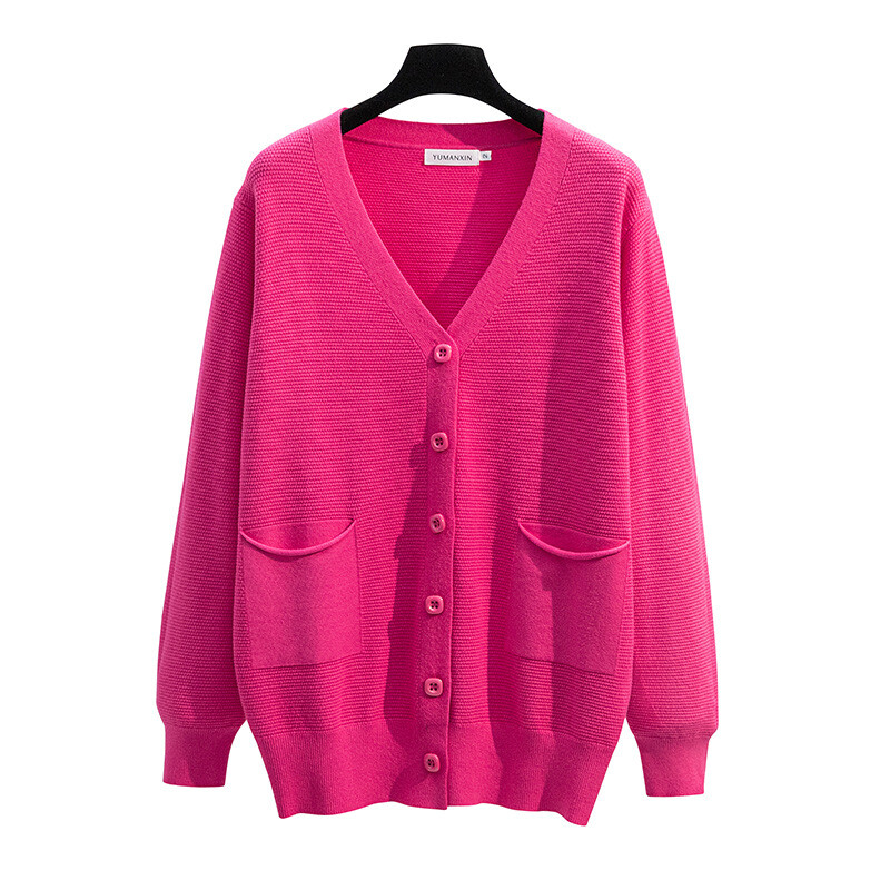 170Kg Žensko poprsje veće veličine 160 Proljeće Jesen Opušteni džemper s V-izrezom Pleteni kaput Crna ruža 5XL 6XL 7XL 8XL 9XL 10XL