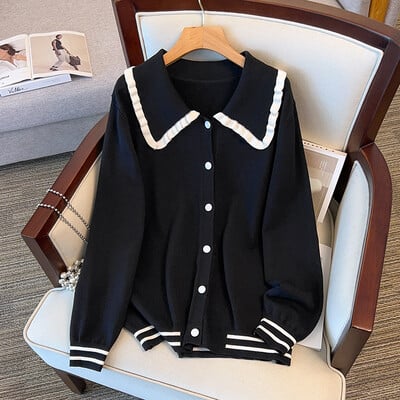 170Kg Žensko poprsje veće veličine 160 Proljeće Jesen Opušteni polo kardigan džemper Pleteni kaput 5XL 6XL 7XL 8XL 9XL10XL