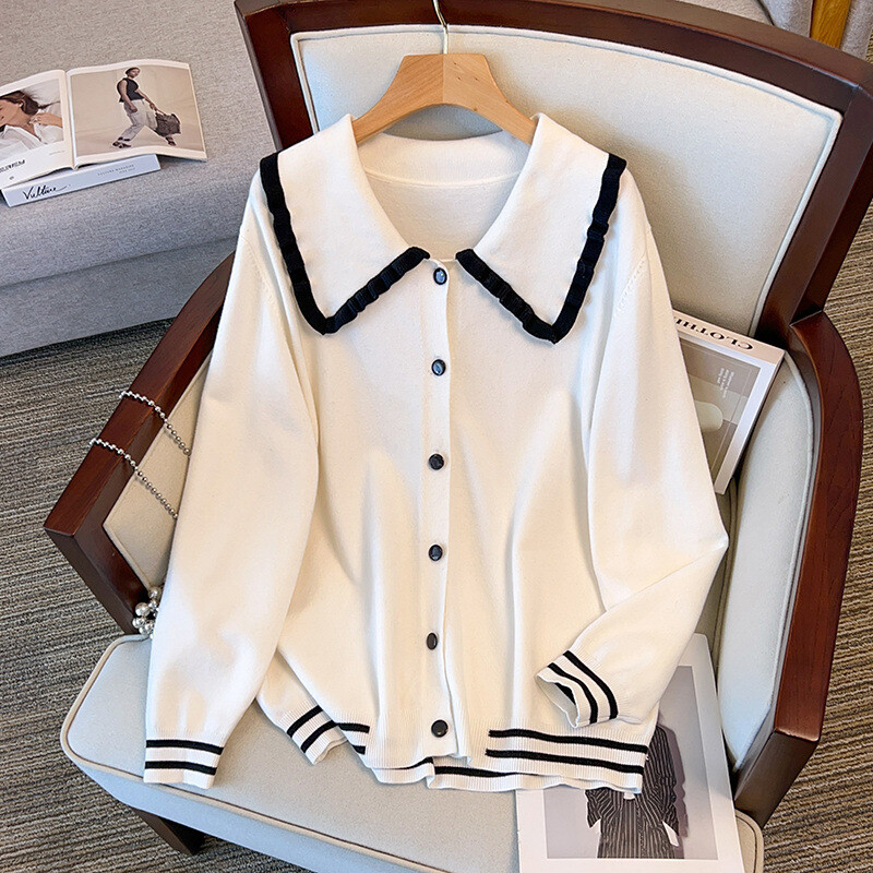 170Kg Žensko poprsje veće veličine 160 Proljeće Jesen Opušteni polo kardigan džemper Pleteni kaput 5XL 6XL 7XL 8XL 9XL10XL