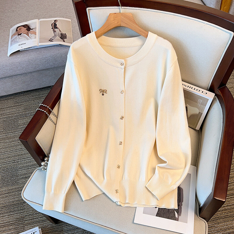 170Kg Plus Size Naiste rinnakorv 160 Kevad-sügis lahtine kardigan V-kaelusega kampsun Kootud mantel Must aprikoos 5XL 6XL 7XL 8XL 9XL 10XL