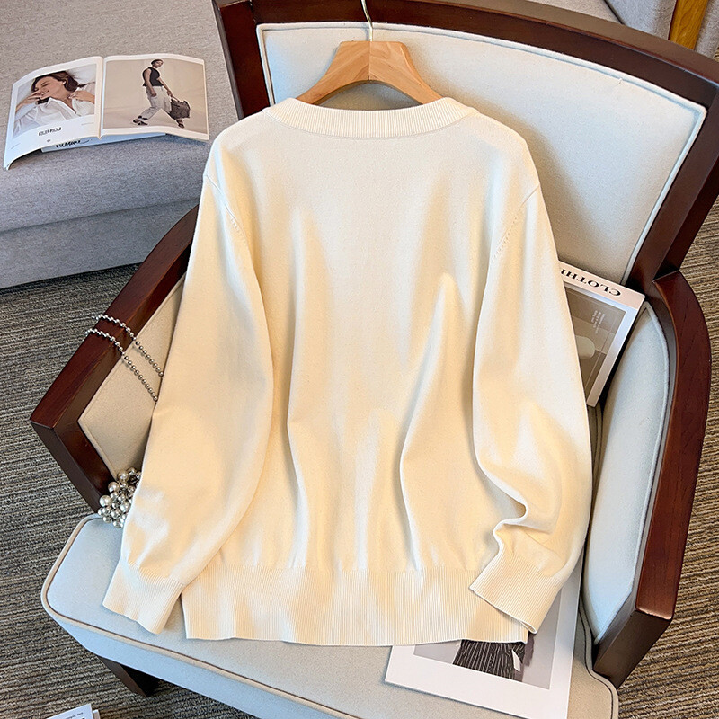 170Kg Plus Size Naiste rinnakorv 160 Kevad-sügis lahtine kardigan V-kaelusega kampsun Kootud mantel Must aprikoos 5XL 6XL 7XL 8XL 9XL 10XL