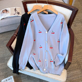 170 kg pluss suuruses naiste rinnakorv 160 kevad-sügis lahtine kardigan V-kaelusega kirsipuu kampsun, kootud mantel 5XL 6XL 7XL 8XL 9XL10XL