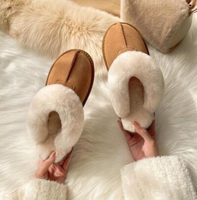 Zimske ženske kratke plišane tople čizme za snijeg Ležerne cipele 2022. Novo krzno od antilopa Chelsea gležnjače Ravne platforme Ženske cipele Botas