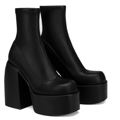 Cizme moderne Femei Tocuri cu platformă Cizme din piele cu vârf rotund Tocuri groase Fermoar Pantofi de designer cu toc bloc Moda fete Pantofi casual