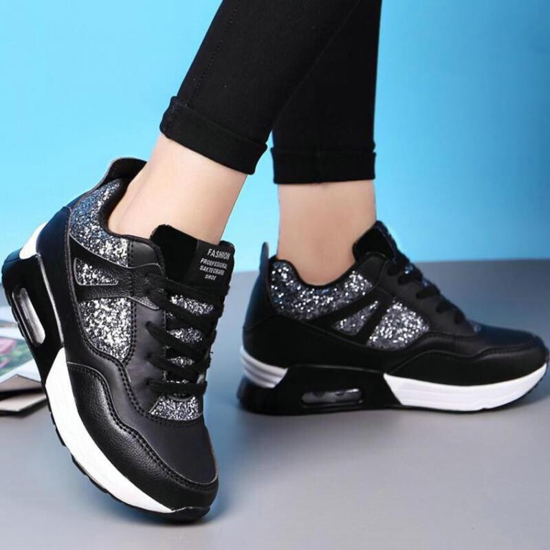 Must kiiluga tossud, platvorm, sädelevad, litrid, vabaaja tossud, naiste libisemine, 2024, mugavad õhkpadjaga jooksujalatsid, spordijalatsid