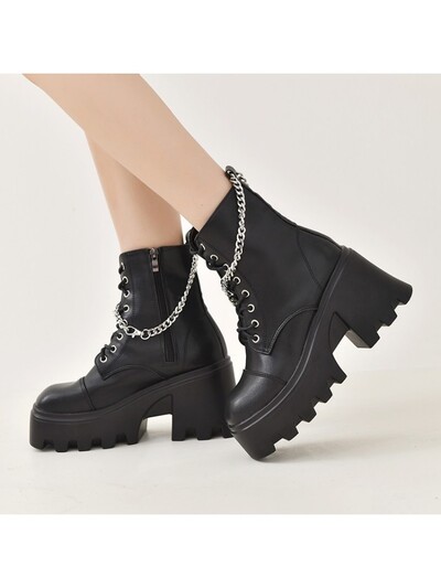 Γυναικείες μπότες πλατφόρμας μόδας 2023 Φθινόπωρο, χειμώνας σχεδιαστής γοτθικές μπότες με φερμουάρ ψηλοτάκουνες μπότες μοτοσικλέτας Bota De Vaqueiro