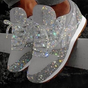 Γυναικεία παπούτσια casual glitter με διχτυωτές φλατ παπούτσια Γυναικείες παγιέτες βουλκανιζέ παπούτσια με κορδόνια Αθλητικά παπούτσια εξωτερικού χώρου για τρέξιμο