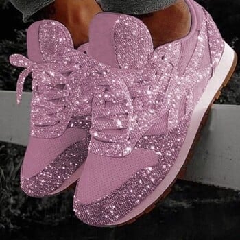 Γυναικεία παπούτσια casual glitter με διχτυωτές φλατ παπούτσια Γυναικείες παγιέτες βουλκανιζέ παπούτσια με κορδόνια Αθλητικά παπούτσια εξωτερικού χώρου για τρέξιμο