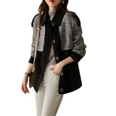 2023 Φθινόπωρο Χειμώνας Νέα Μόδα Μάλλινο Μπουφάν Γυναικείο Μπουφάν με Άγρια Αντίθετα Χρώματα Καφασωτό Splicing Κοντό γυναικείο μάλλινο παλτό