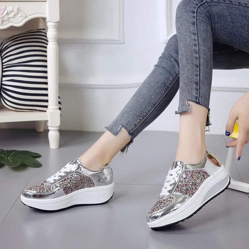 Fashion Sequin Casual Παπούτσια Γυναικεία Παπούτσια με κορδόνια Γυναικεία Βουλκανιζέ Παπούτσια Πολυτελή Γυναικεία Παπούτσια Πλατφόρμας Swing