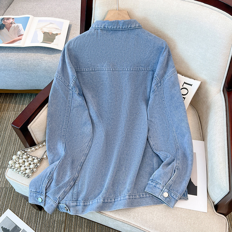 150Kg Žensko grudi veće veličine 150 Proljeće Jesen Opuštena retro izvezena ležerna traper jakna Plava 5XL 6XL 7XL 8XL 9XL