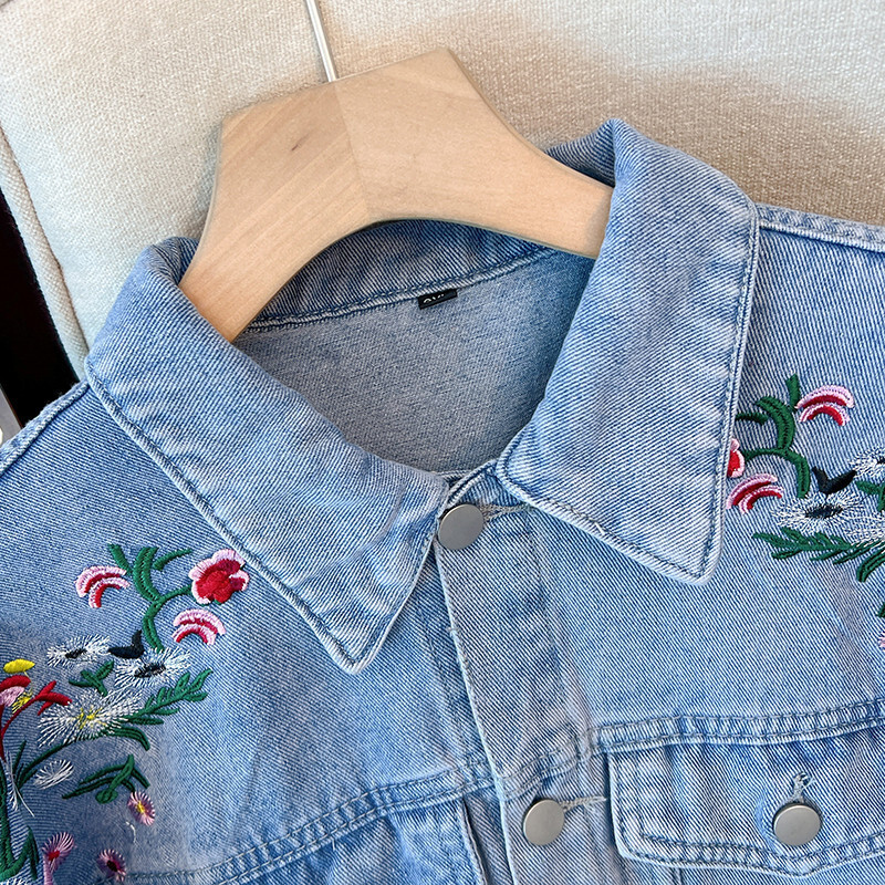 150Kg Žensko grudi veće veličine 150 Proljeće Jesen Opuštena retro izvezena ležerna traper jakna Plava 5XL 6XL 7XL 8XL 9XL