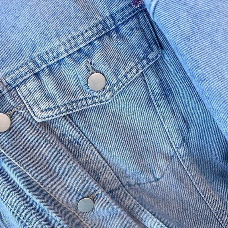 150Kg Žensko grudi veće veličine 150 Proljeće Jesen Opuštena retro izvezena ležerna traper jakna Plava 5XL 6XL 7XL 8XL 9XL