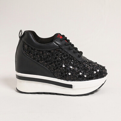 Γυναικεία πάνινα παπούτσια με σχέδιο ασημί πούλιες 2024 Φθινόπωρο Νέα Γυναικεία Βουλκανιζέ Παπούτσια Σούπερ Ψηλοτάκουνα Μόδα Ευέλικτα Παπούτσια Πλατφόρμας