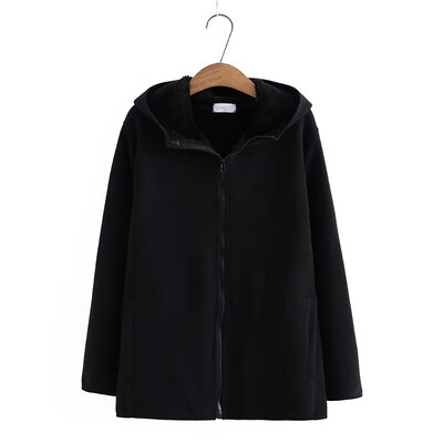 Suures suuruses naiste talvised ülerõivad pikkade varrukatega kapuutsiga polsterdatud ja paksendatud ühevärvilised lukuga vabaaja soojad plüüsis jope 4XL