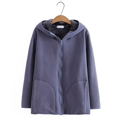 Suures suuruses naiste talvised ülerõivad pikkade varrukatega kapuutsiga polsterdatud ja paksendatud ühevärvilised lukuga vabaaja soojad plüüsis jope 4XL