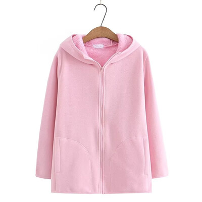 Suures suuruses naiste talvised ülerõivad pikkade varrukatega kapuutsiga polsterdatud ja paksendatud ühevärvilised lukuga vabaaja soojad plüüsis jope 4XL