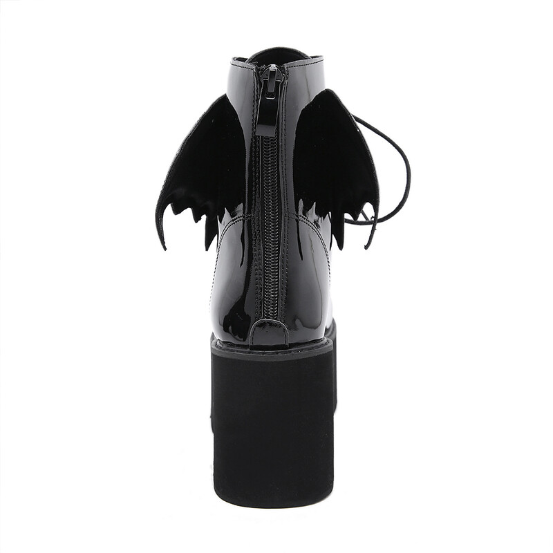 Gdgydh ženske crne čizme na debelu petu s patentnim zatvaračem na leđima u gotičkom stilu Jednobojne kratke čizme s platformom na vezanje za žene Modne krila