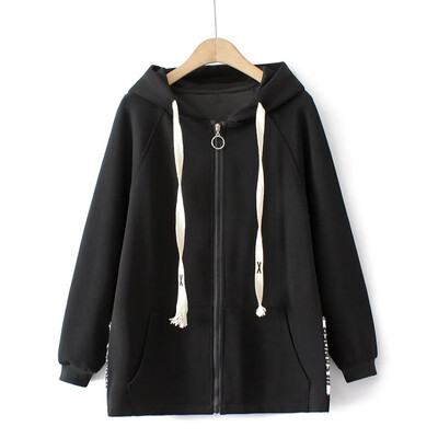 Suures suuruses naiste kevad- ja sügise kapuutsiga jakk pikkade varrukatega kootud kampsun Kangaroo tasku lukuga kardigan Tasuta kohaletoimetamine