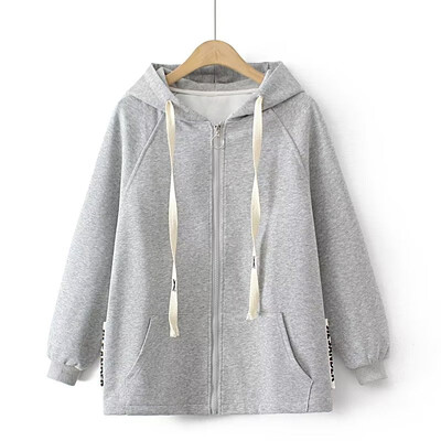 Suures suuruses naiste kevad- ja sügise kapuutsiga jakk pikkade varrukatega kootud kampsun Kangaroo tasku lukuga kardigan Tasuta kohaletoimetamine