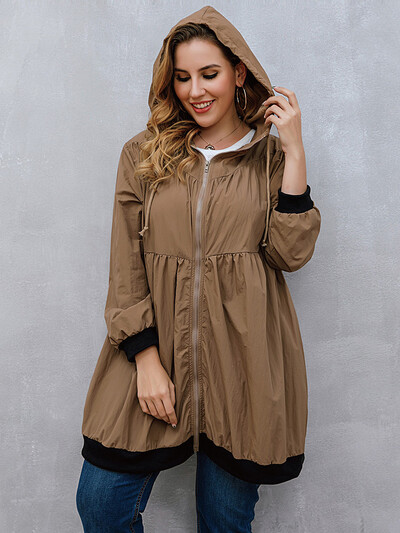 GIBSIE suures suuruses naiste vabaaja pikad jakid 2023. aasta kevad-sügismood, avara nööriga kapuutsiga pikkade varrukatega tõmblukuga mantel