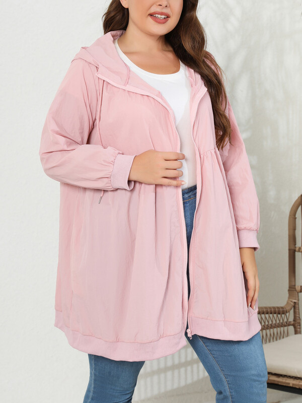 GIBSIE suures suuruses naiste vabaaja pikad jakid 2023. aasta kevad-sügismood, avara nööriga kapuutsiga pikkade varrukatega tõmblukuga mantel