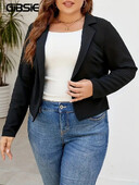 GIBSIE Veliki crni kratki kaput s urezanim ovratnikom Ženski proljeće jesen, ležerni otvoreni prednji rever, jednobojni gornji dijelovi jakne dugih rukava