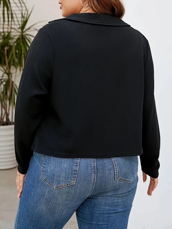 GIBSIE Veliki crni kratki kaput s urezanim ovratnikom Ženski proljeće jesen, ležerni otvoreni prednji rever, jednobojni gornji dijelovi jakne dugih rukava