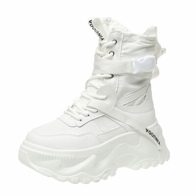 Bijele, crne motociklističke čizme s platformom, ženske modne debele potplatne vulkanizirane cipele, ženske jesensko-zimske gležnjače Botas Mujer 2023.