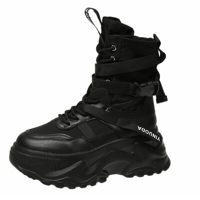 Bijele, crne motociklističke čizme s platformom, ženske modne debele potplatne vulkanizirane cipele, ženske jesensko-zimske gležnjače Botas Mujer 2023.