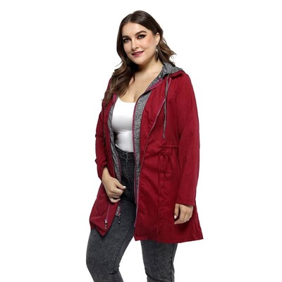 Plus Size New Design Fashion Femei Manchetă de lungime medie cu mânecă lungă fermoar solid Gât cu glugă stil occidental dama îmbrăcăminte toamna