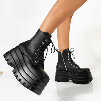 Gothic Chunky Platform Γυναικείες Μπότες Μοτοσικλέτας Φθινοπωρινές Χειμερινές Πανκ Μπότες Μάχης Γυναικείο Χοντρό κάτω πάτο PU Δερμάτινο αστράγαλο Botas Mujer