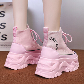 Fashion Pink Chunky Πλατφόρμα Γυναικείες μπότες μοτοσικλέτας Χοντρό κάτω κορδόνι επάνω στον αστράγαλο Botas Mujer Φθινόπωρο Χειμώνας 2023 Βουλκανιζέ παπούτσια