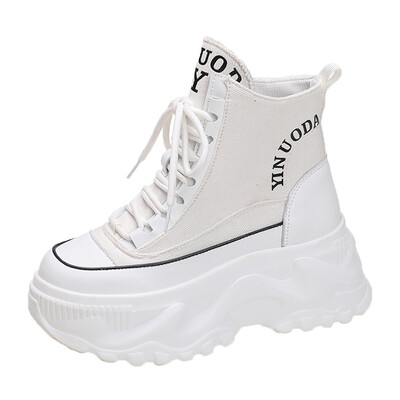 Модни розови мотоциклетни ботуши с масивна платформа Дамски обувки с дебело дъно и връзки до глезена Botas Mujer Есен Зима 2023 Вулканизирани обувки