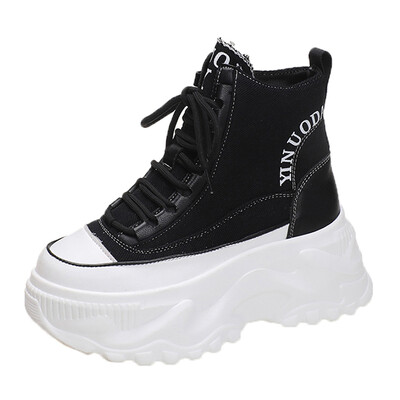 Модни розови мотоциклетни ботуши с масивна платформа Дамски обувки с дебело дъно и връзки до глезена Botas Mujer Есен Зима 2023 Вулканизирани обувки