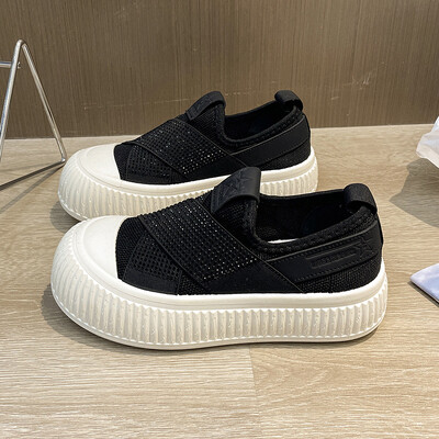 Кристални корейски обувки Собове с платформа и кръгли пръсти Големи размери Дамски ежедневни женски маратонки Плоски плочки Rhinestone 2024 Creepers Glitter Big