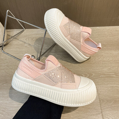 Кристални корейски обувки Собове с платформа и кръгли пръсти Големи размери Дамски ежедневни женски маратонки Плоски плочки Rhinestone 2024 Creepers Glitter Big