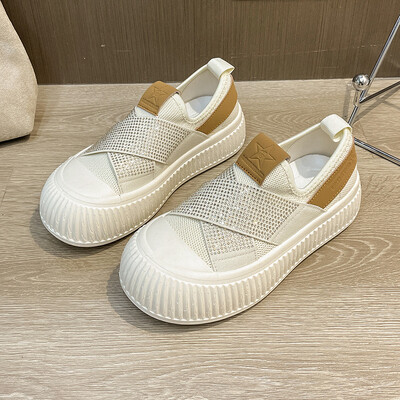 Кристални корейски обувки Собове с платформа и кръгли пръсти Големи размери Дамски ежедневни женски маратонки Плоски плочки Rhinestone 2024 Creepers Glitter Big