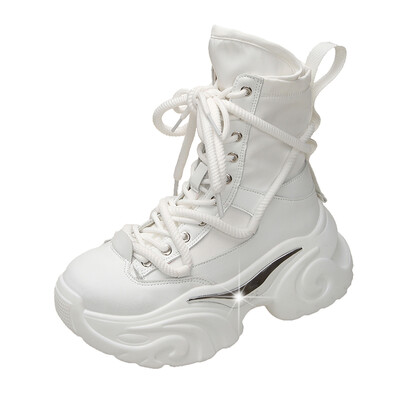 Fashion Chunky Platform Μπότες Μοτοσικλέτας Γυναικείες Hot Red Lace Up Παπούτσια με παχύ κάτω μέρος Γυναικεία Φθινοπωρινά χειμερινά πανκ μποτάκια γυναικεία